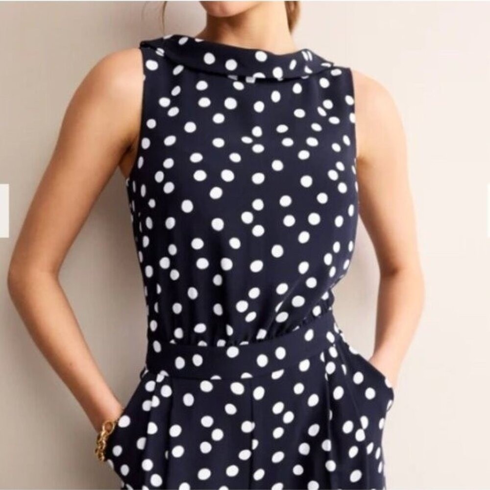 Boden Clarissa Navy Polka Dot Wide Leg Jumpsuit Sleeveless Boat Neck | 16 - 18T - Picture 6 of 16